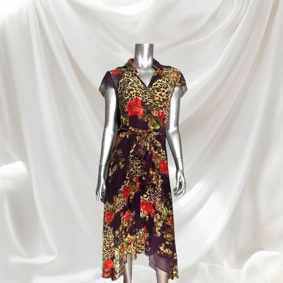 Robbie Bee Purple Animal & Floral Print Dress 6 - Picture 1 of 11